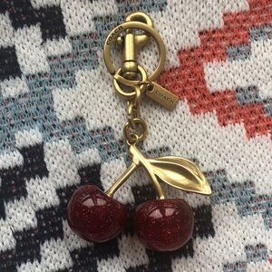 Coach Gold-Tone Cherry Keychain with Red Glitter Cherries